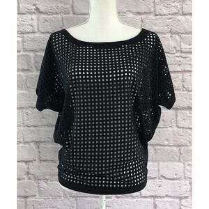 BB Dakota Size Small Black Square Laser Cut Blouse Short Sleeve Top
